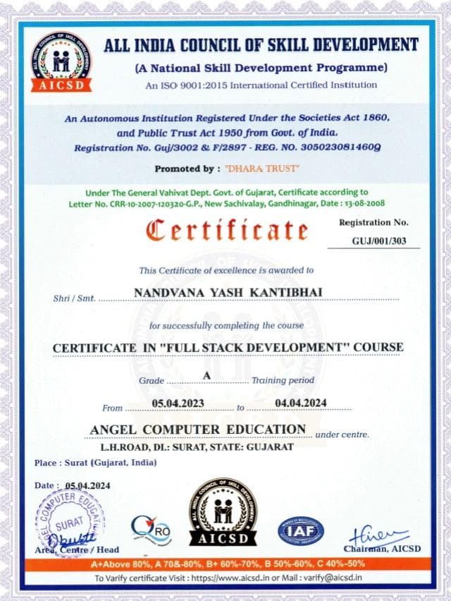 Full Stack Developer certificate